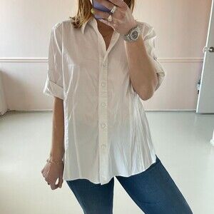 Lafayette 148 Collared Button Front Blouse White Size 14